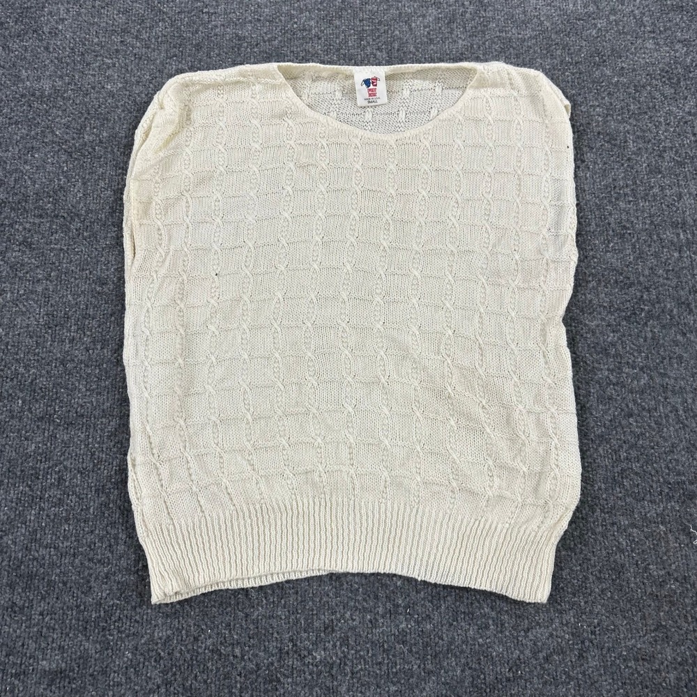 Sweater Bazaar Vest Womens Size Small Ivory Cable Knit Sleeveless USA Vintage